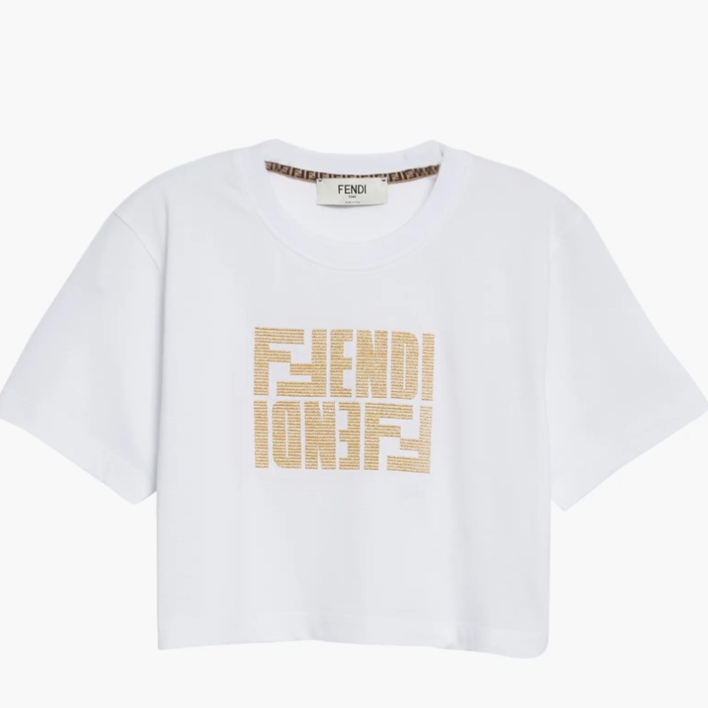 Fendi White T-Shirt with Logo Tag Size Small